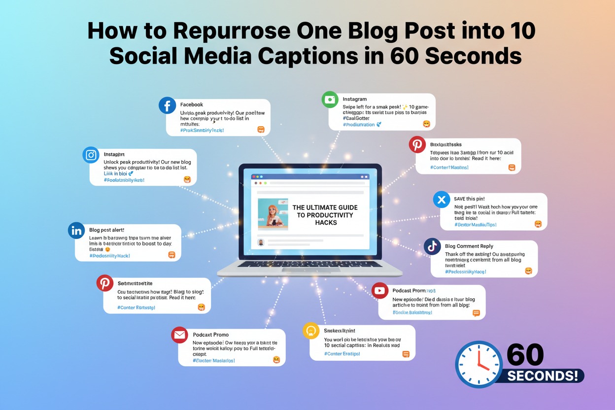 How to Repurpose One Blog Post into 10 Social Media Captions in 60 Seconds